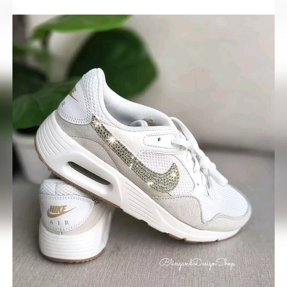 Bling Nike Air Max SC White Sneakers Custom with Crystals Rhinestones Women's - Picture 4 of 8